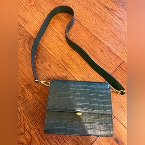 JW PEI mini flap bag, green croc print
